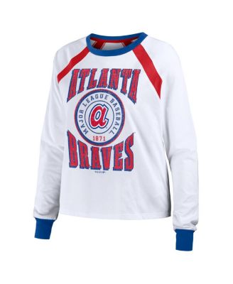 Women's White Distressed Atlanta Braves Raglan Long Sleeve T-shirt