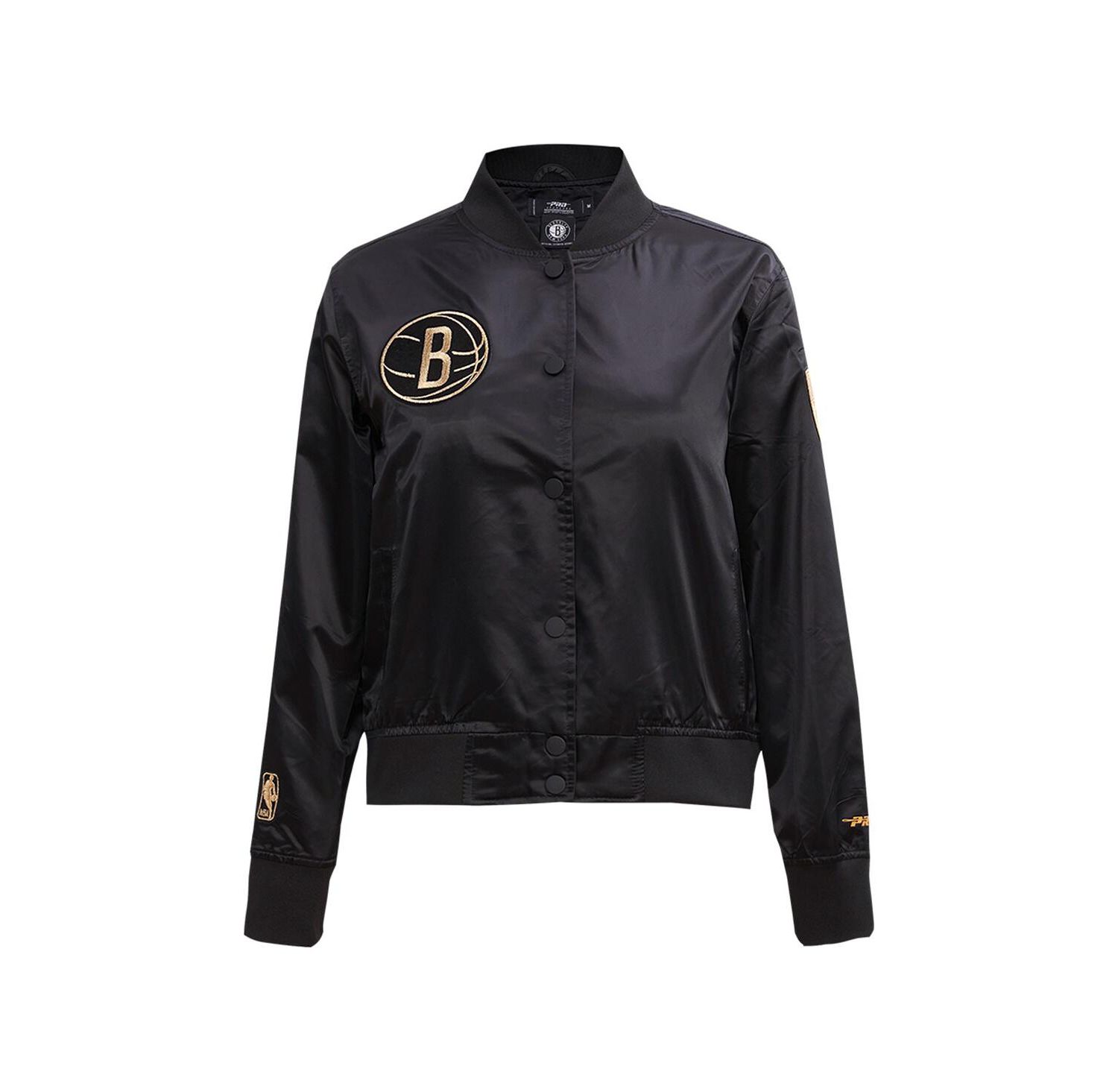 Women's Black Brooklyn Nets Glam Satin Full-Snap Varsity Jacket