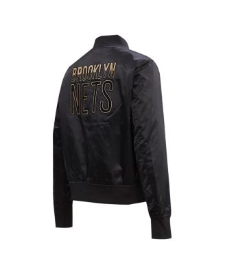 Women's Black Brooklyn Nets Glam Satin Full-Snap Varsity Jacket