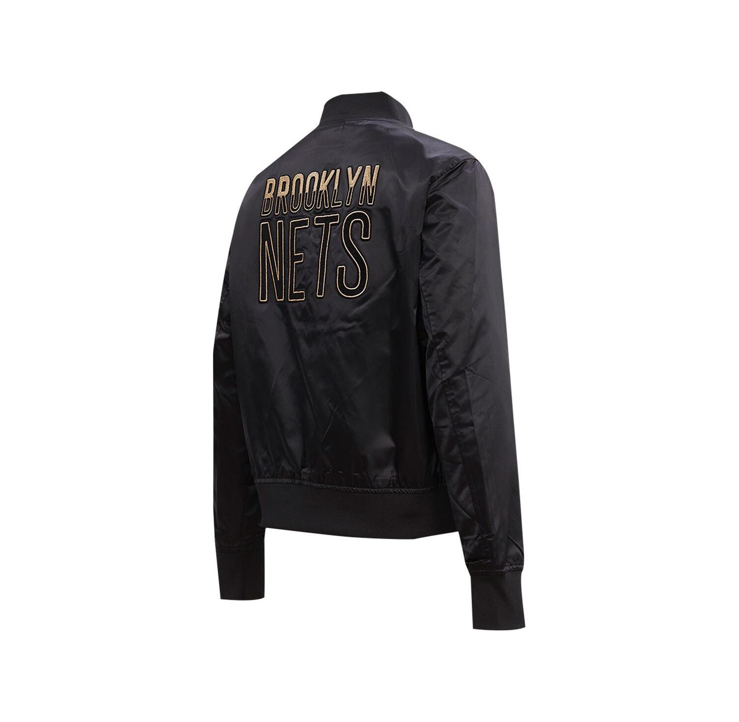 Women's Black Brooklyn Nets Glam Satin Full-Snap Varsity Jacket