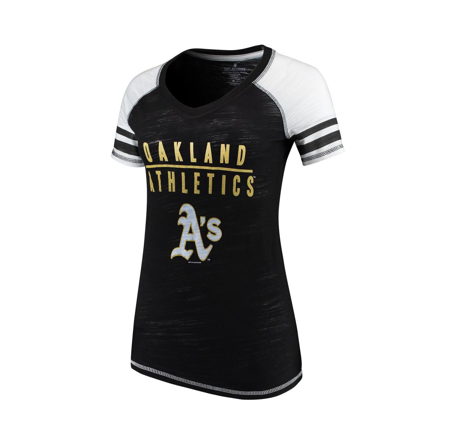 Women's Black Oakland Athletics Color Block V-Neck T-shirt