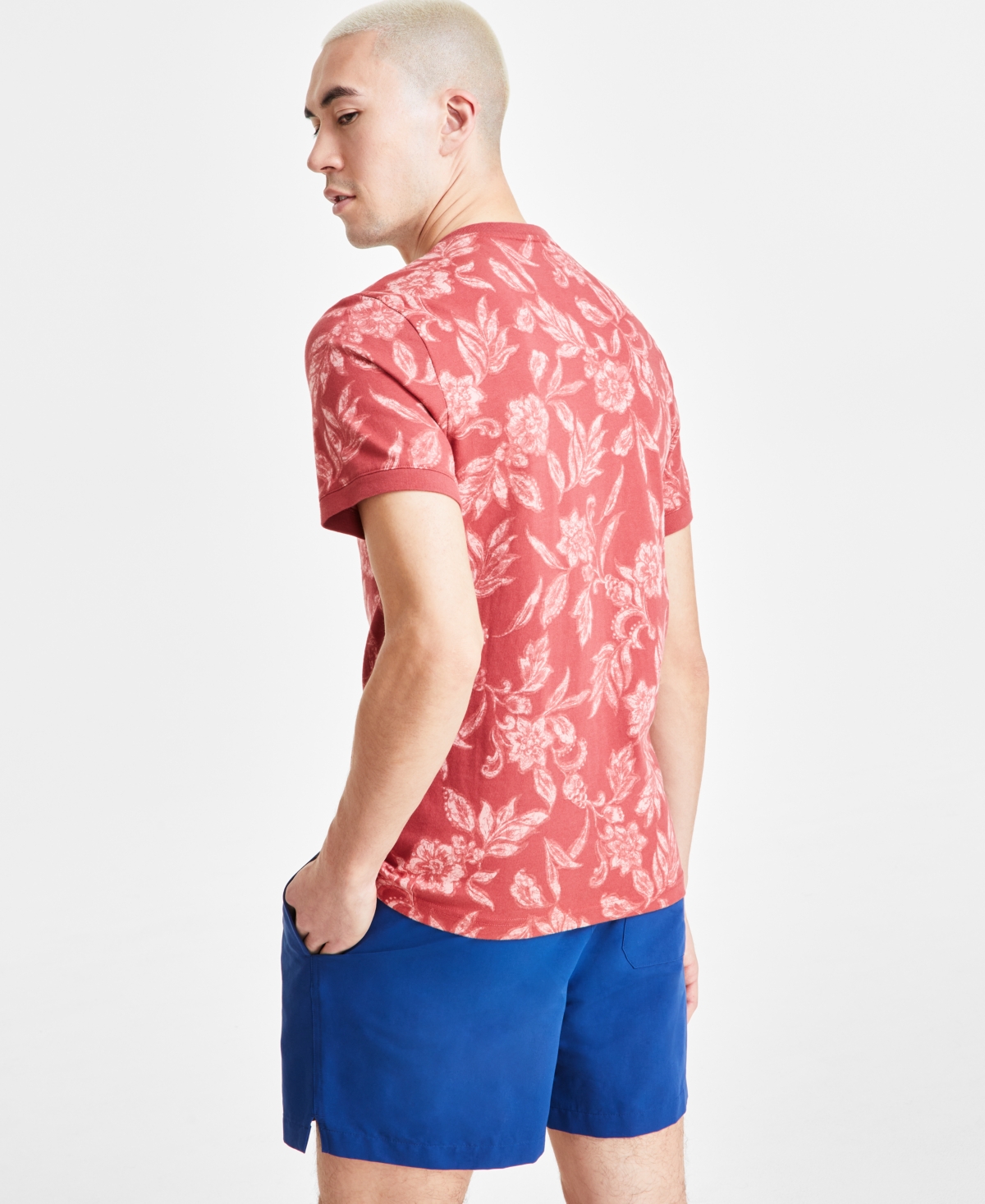 Sun + Stone Men's Short Sleeve Floral Print Henley, Created for Macy's