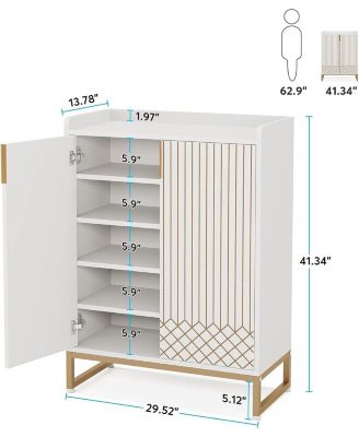 25 Pair Shoe Cabinets with Doors, 5-tier Modern Shoe Rack Organizer Cabinet, Freestanding Wood Storage Cabinet for Bedroom Hallway Living Room