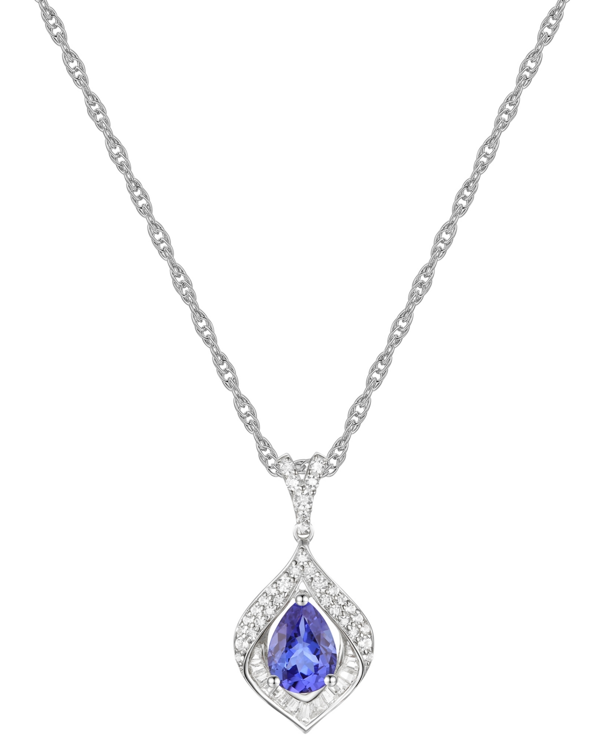 Tanzanite & Lab-Grown White Sapphire 18" Pendant Necklace in Sterling Silver - Tanzanite