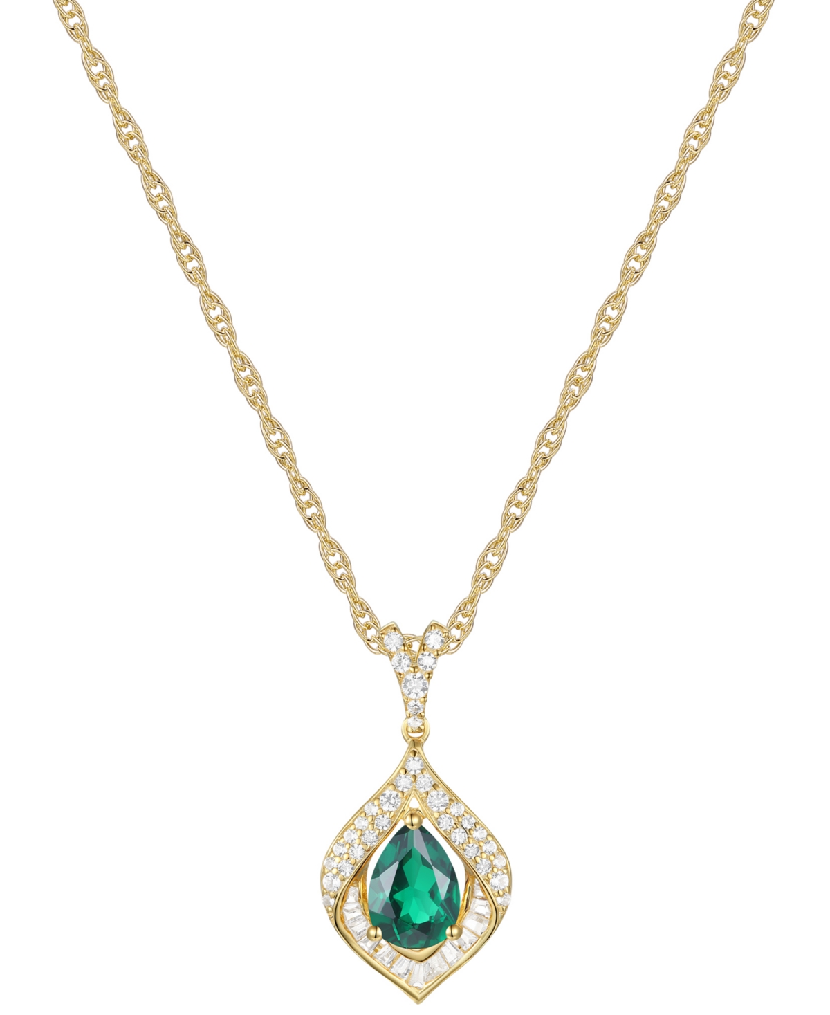 Lab-Grown Emerald & Lab-Grown White Sapphire 18" Pendant Necklace in 14k Gold-Plated Sterling Silver - Emerald