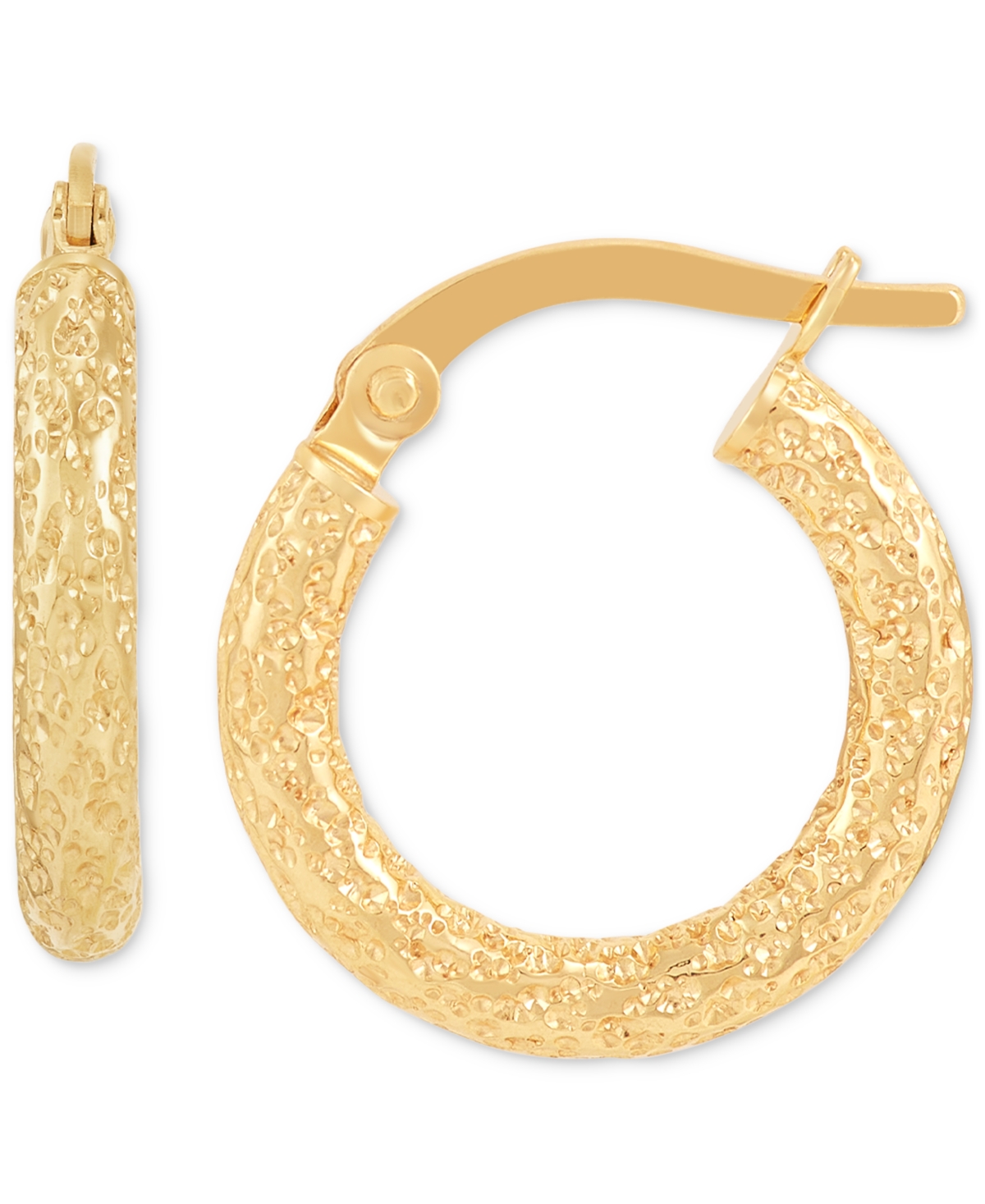 Textured Tube Small Hoop Earrings in 10k Gold, 5/8" - Gold