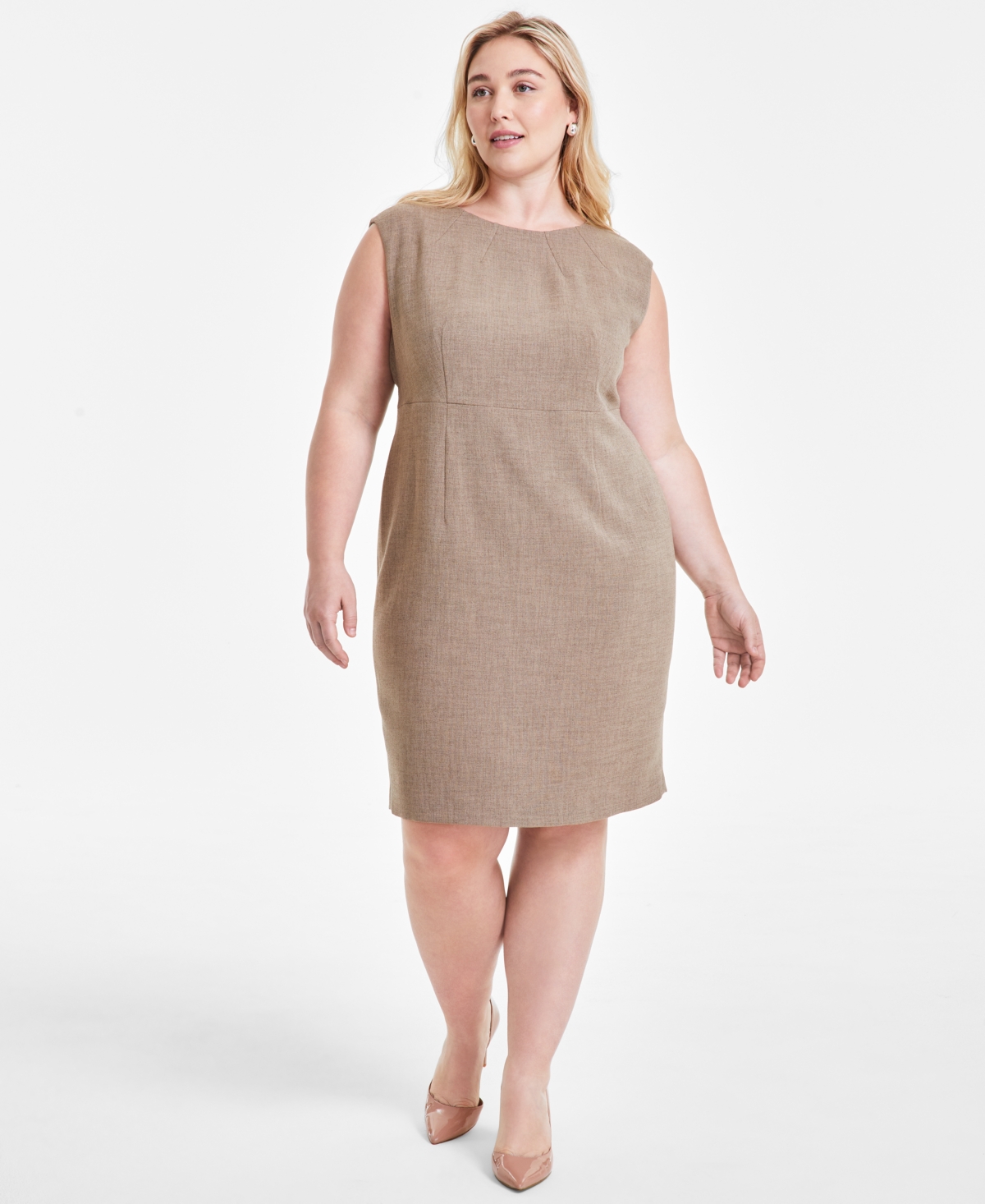 Plus Size Cap-Sleeve Shell Dress - Cypress Grey