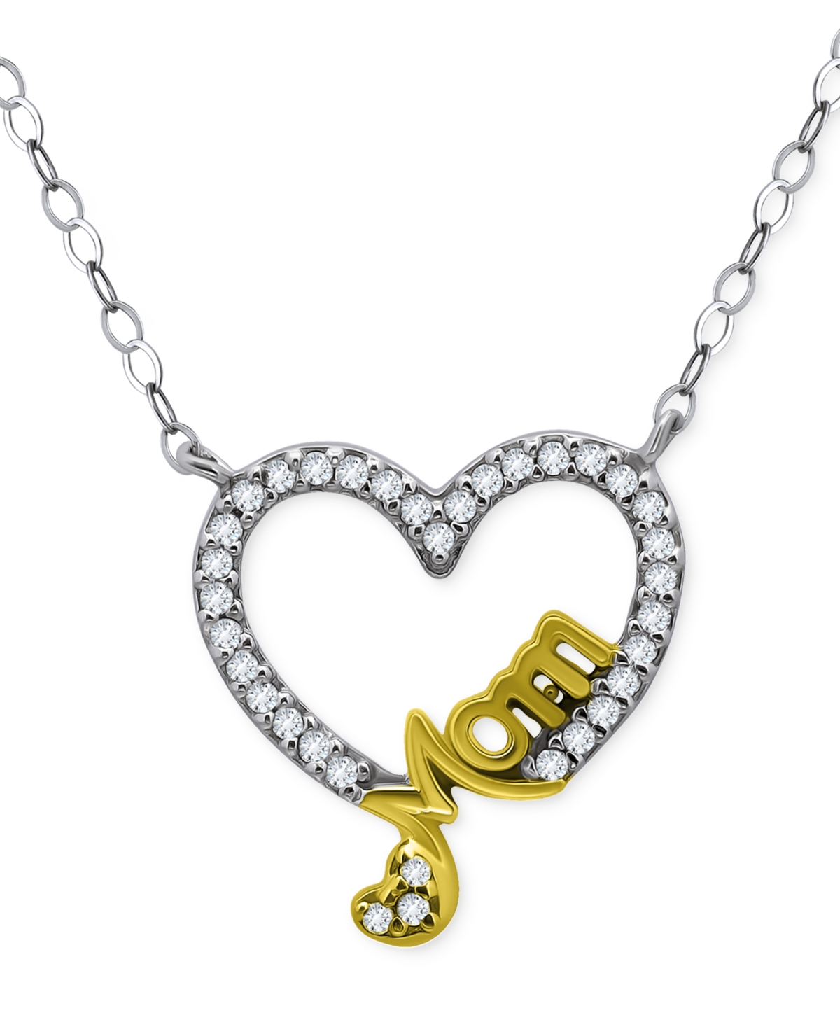 Giani Bernini Cubic Zirconia Mom Heart Pendant Necklace In Sterling Silver & 18k Gold-plate, 16" + 2" Extender, Cr In Two Tone