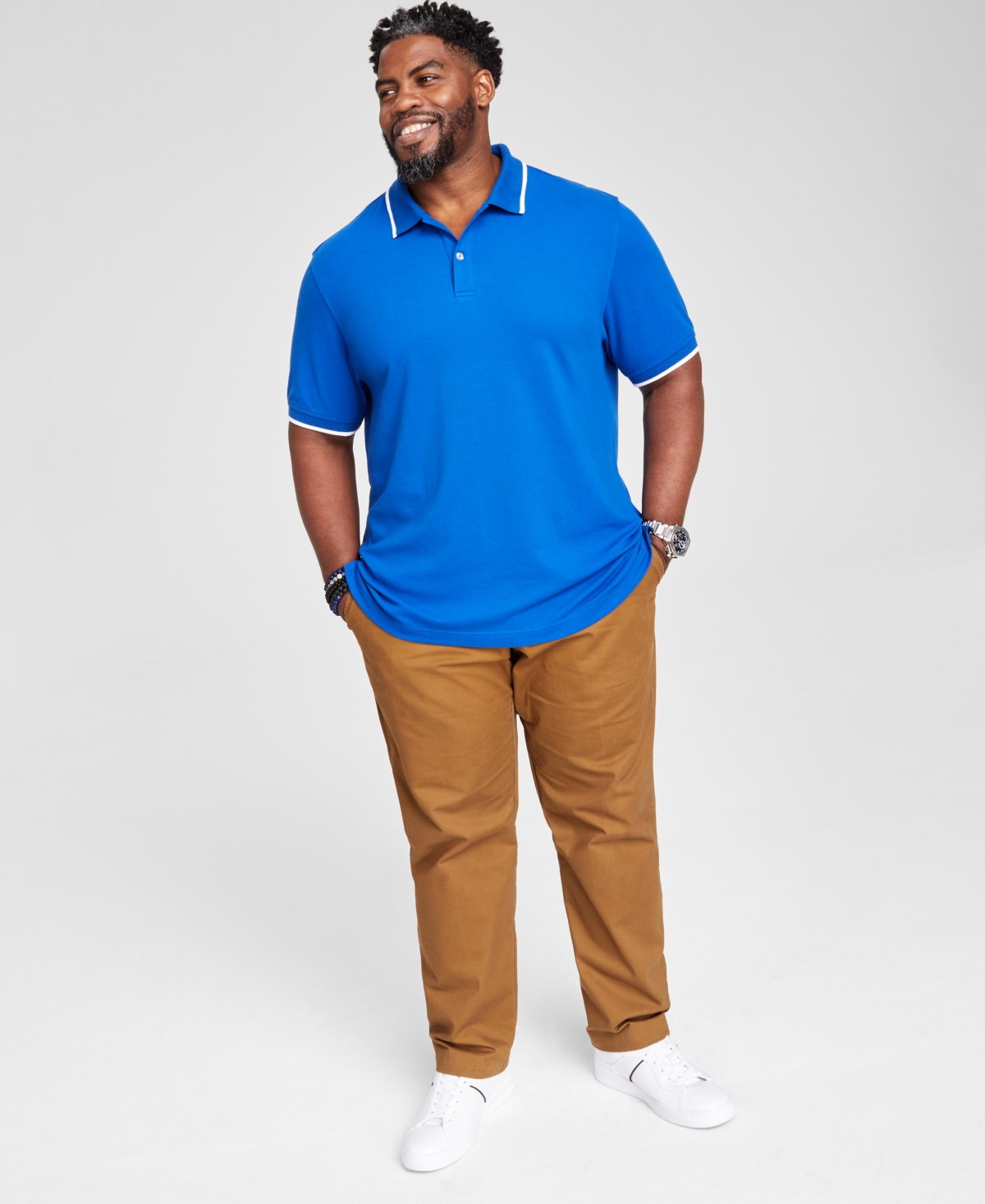 Men's Regular-Fit Tipped Performance Polo Shirt, Created for Macy's - Royal Blue