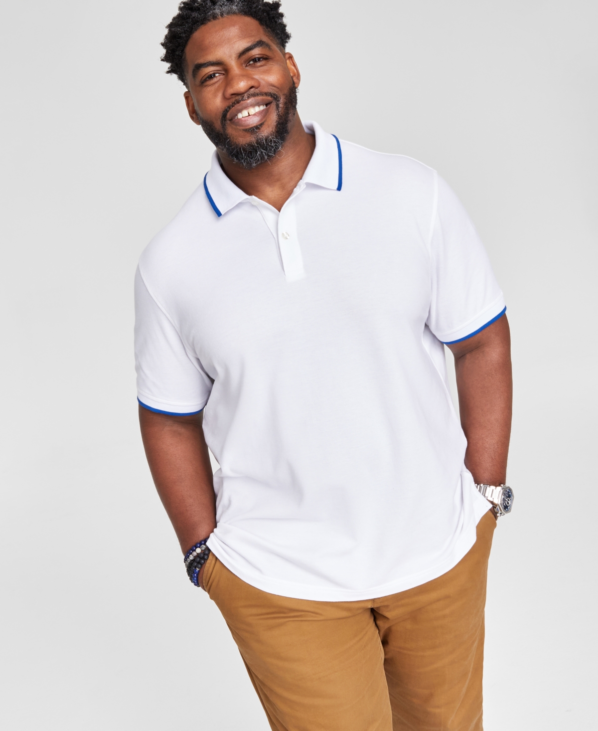 Men's Regular-Fit Tipped Performance Polo Shirt, Created for Macy's - Royal Blue
