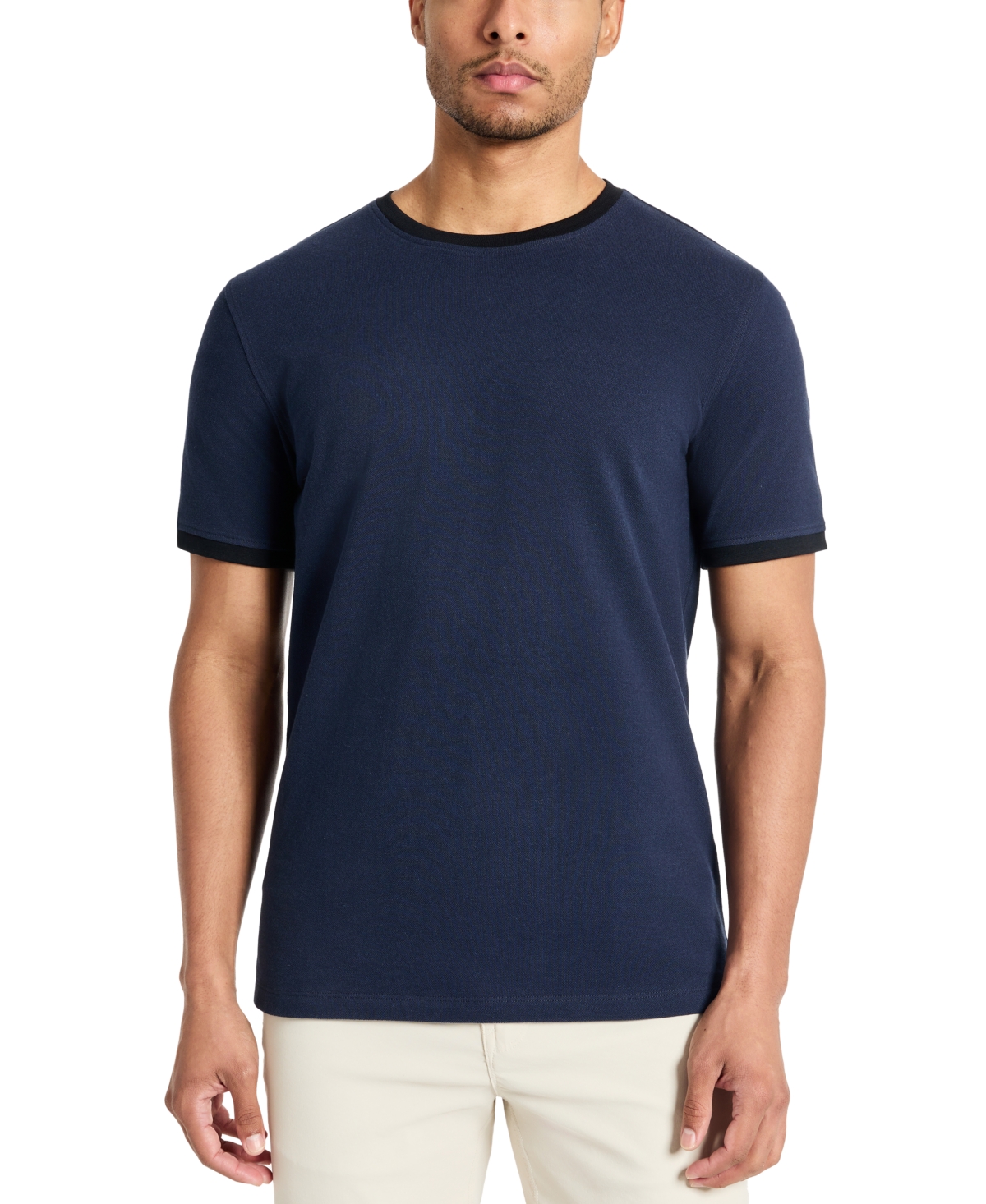 Kenneth Cole Men's Contrast-trim Textured Short Sleeve T-shirt In Navy