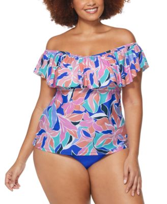 Trendy Plus Size Tortuga Off The Shoulder Tankini Top Bottoms