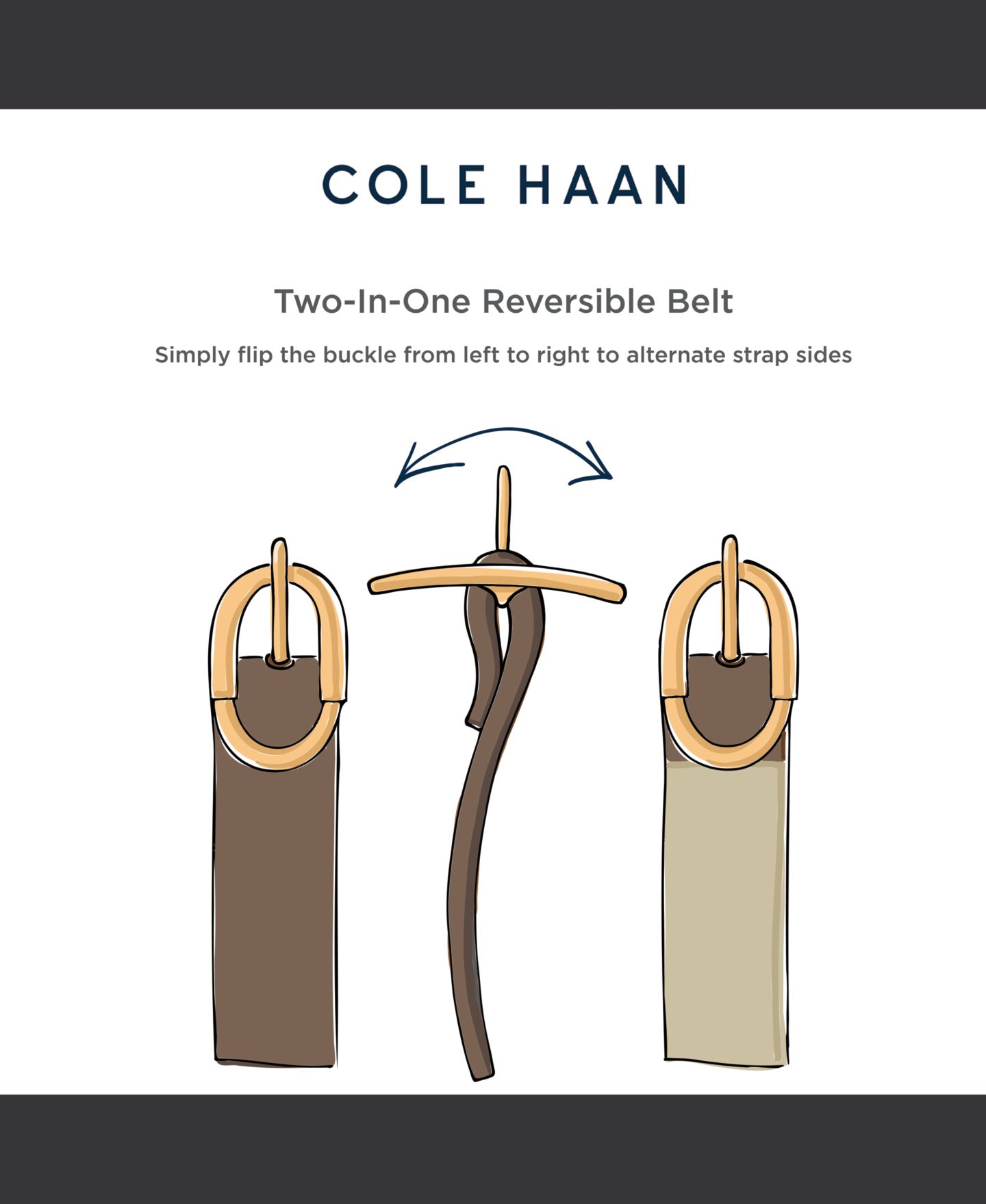 Женский ремень Cole Haan Two-In-One Center Bar Reversible Genuine Leather, цвет: Чёрный / Светло-коричневый — фото 9