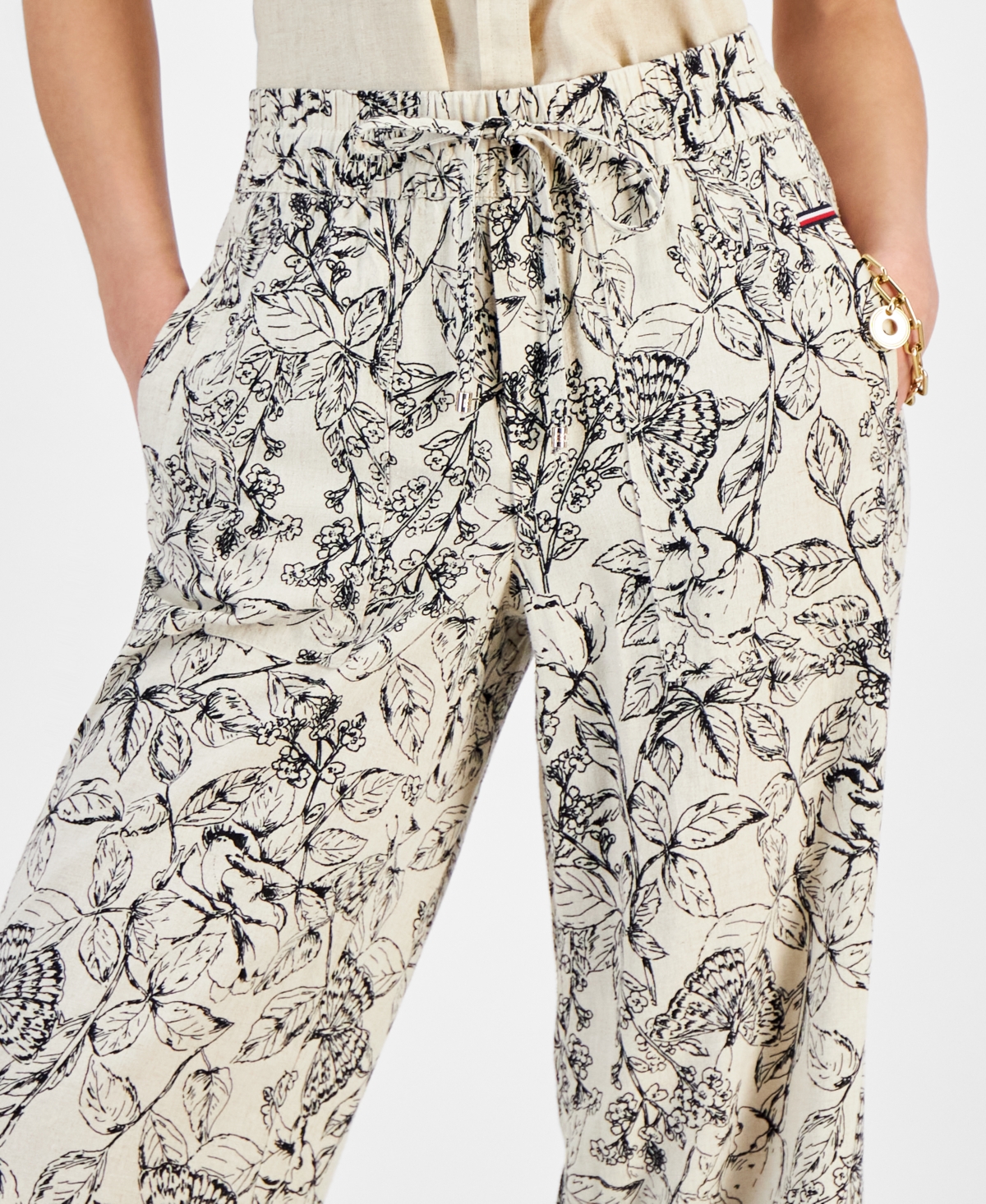Tommy Hilfiger Women's Butterfly High-Rise Tie-Waist Pants
