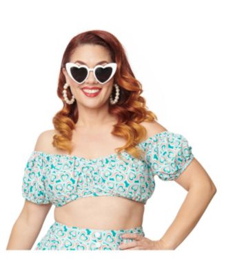 Plus Size Off The Shoulder Puff Sleeve Swim Top