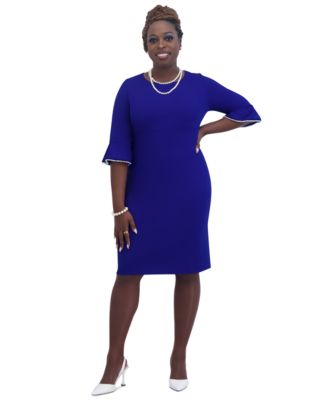 Kat Elbow-Sleeve Ruffled-Cuff Dress