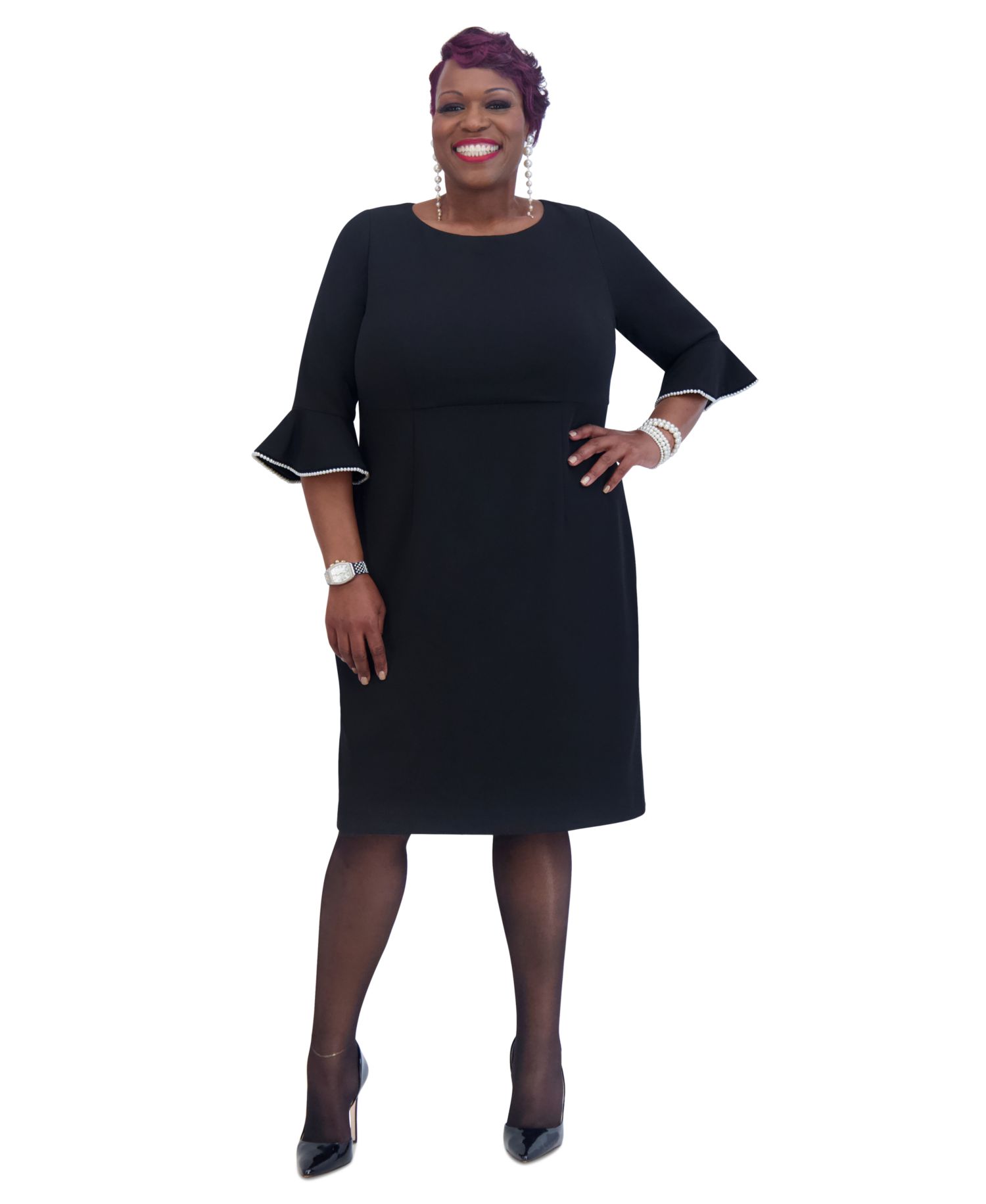 Kat Elbow-Sleeve Ruffled-Cuff Dress