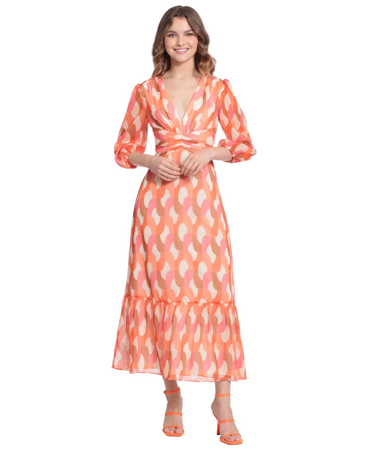 Shop Donna Morgan Women's Geo-print Maxi Dress In Coral