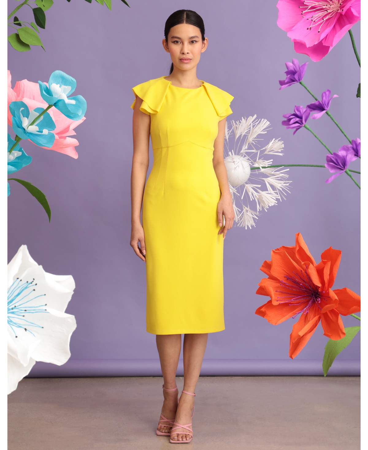 Shop Maggy London Women's Pleated-sleeve Empire Midi Dress In Empire Yellow