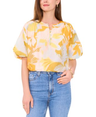 Vince Camuto - Women's Printed Button-Placket Puff-Sleeve Top