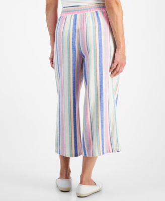 Petite Striped Wide-Leg Cropped Pants