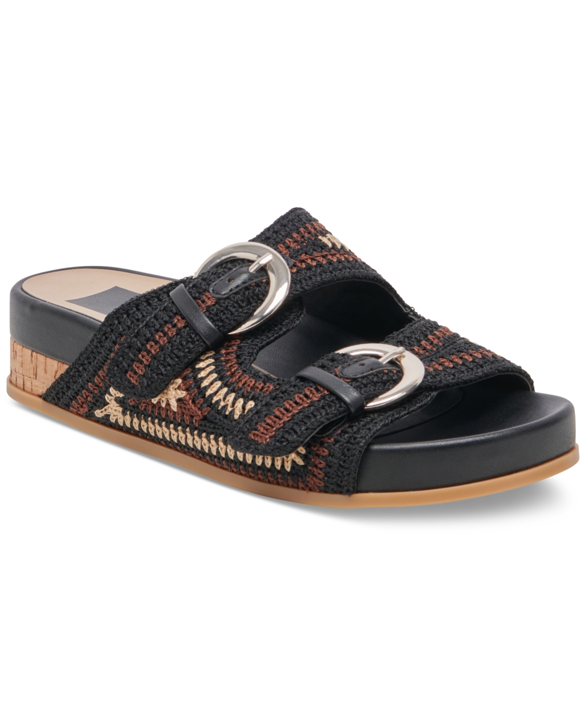 Shop Dolce Vita Women's Ralli Buckled Stitch Footbed Sandals In Black Multi Knit