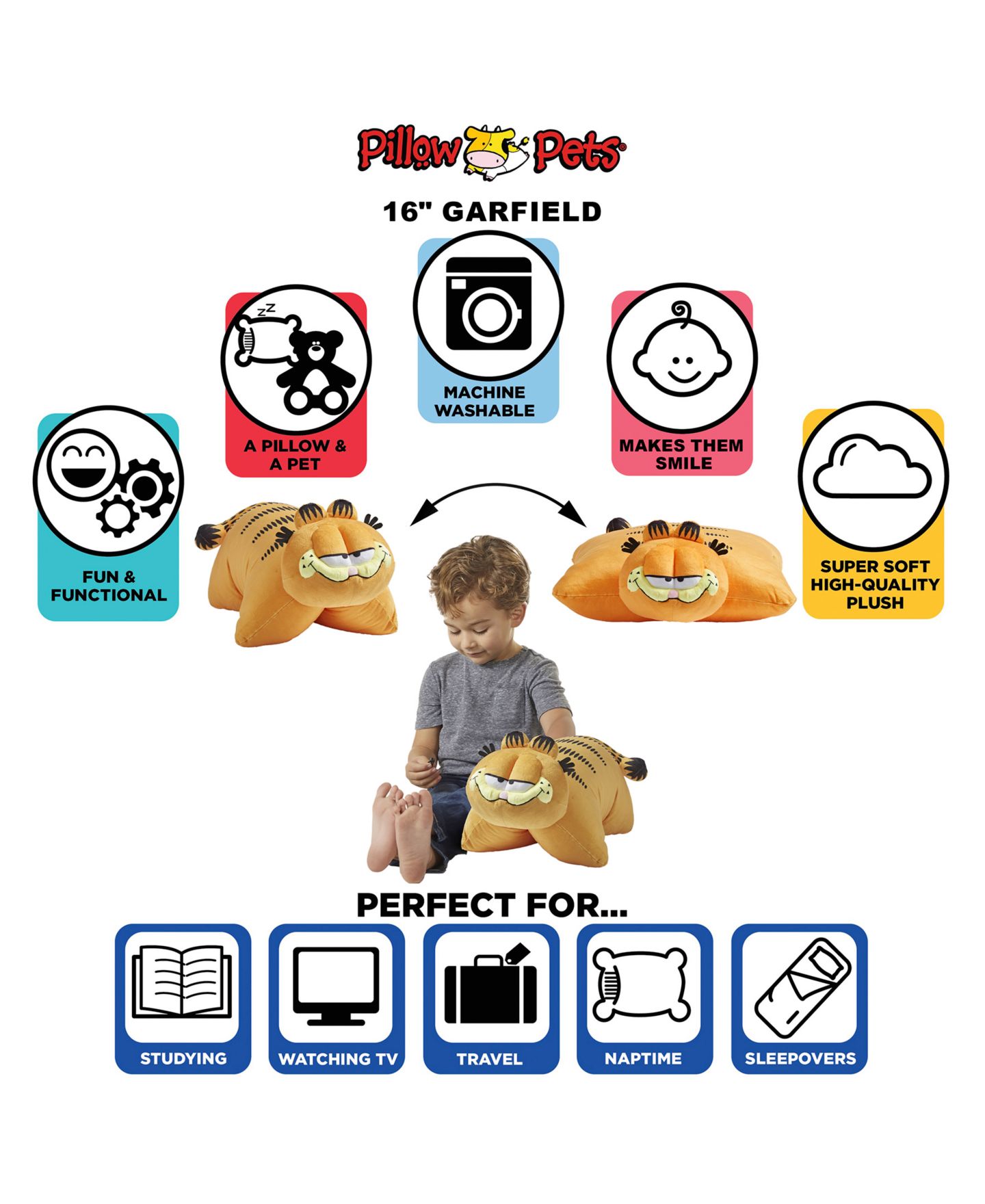 Детские мягкие игрушки Pillow Pets Nickelodeon Garfield Pillow Pet — фото 7