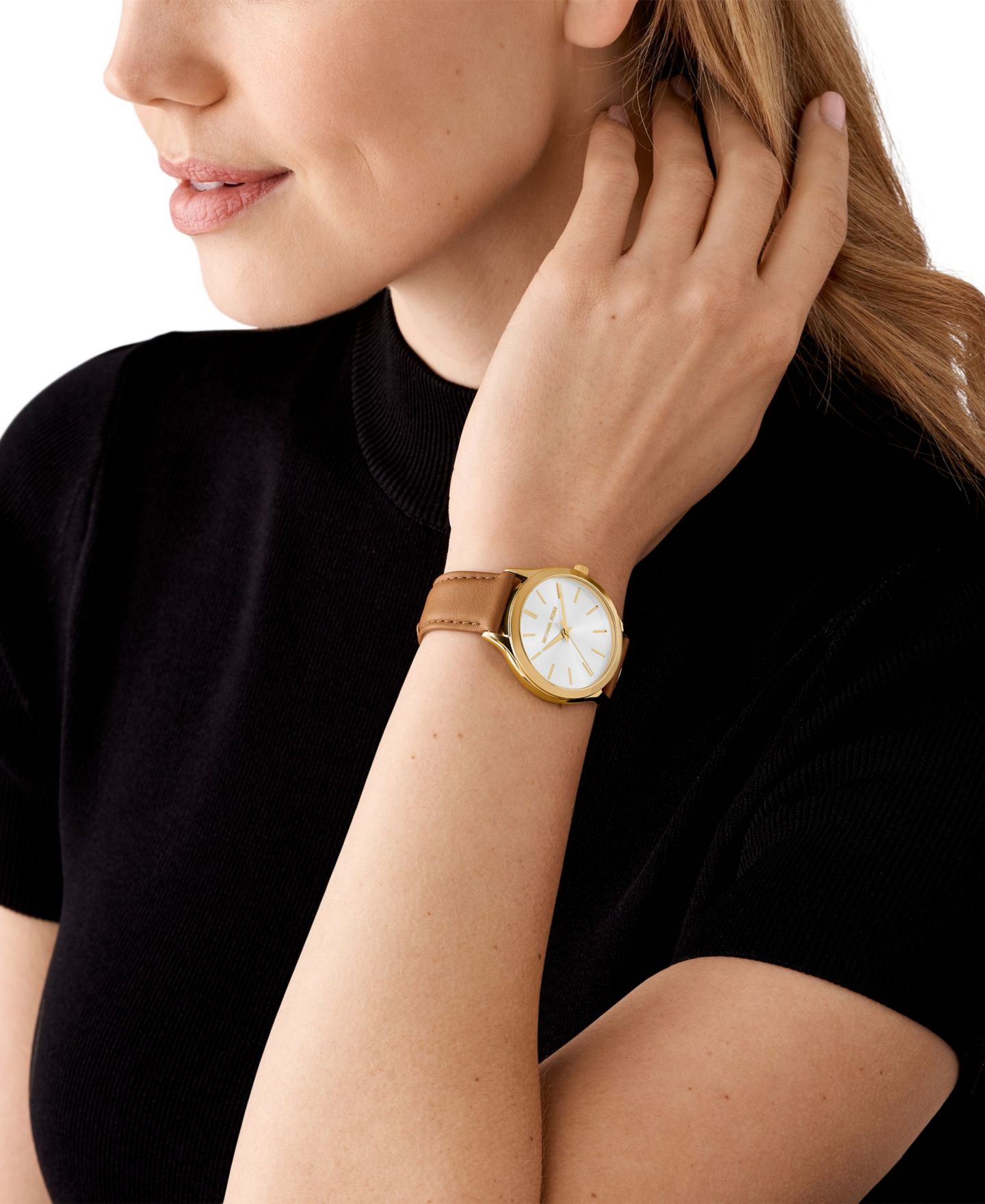 Женские часы Michael Kors Slim Runway Three-Hand Luggage Leather Watch 38mm — фото 4