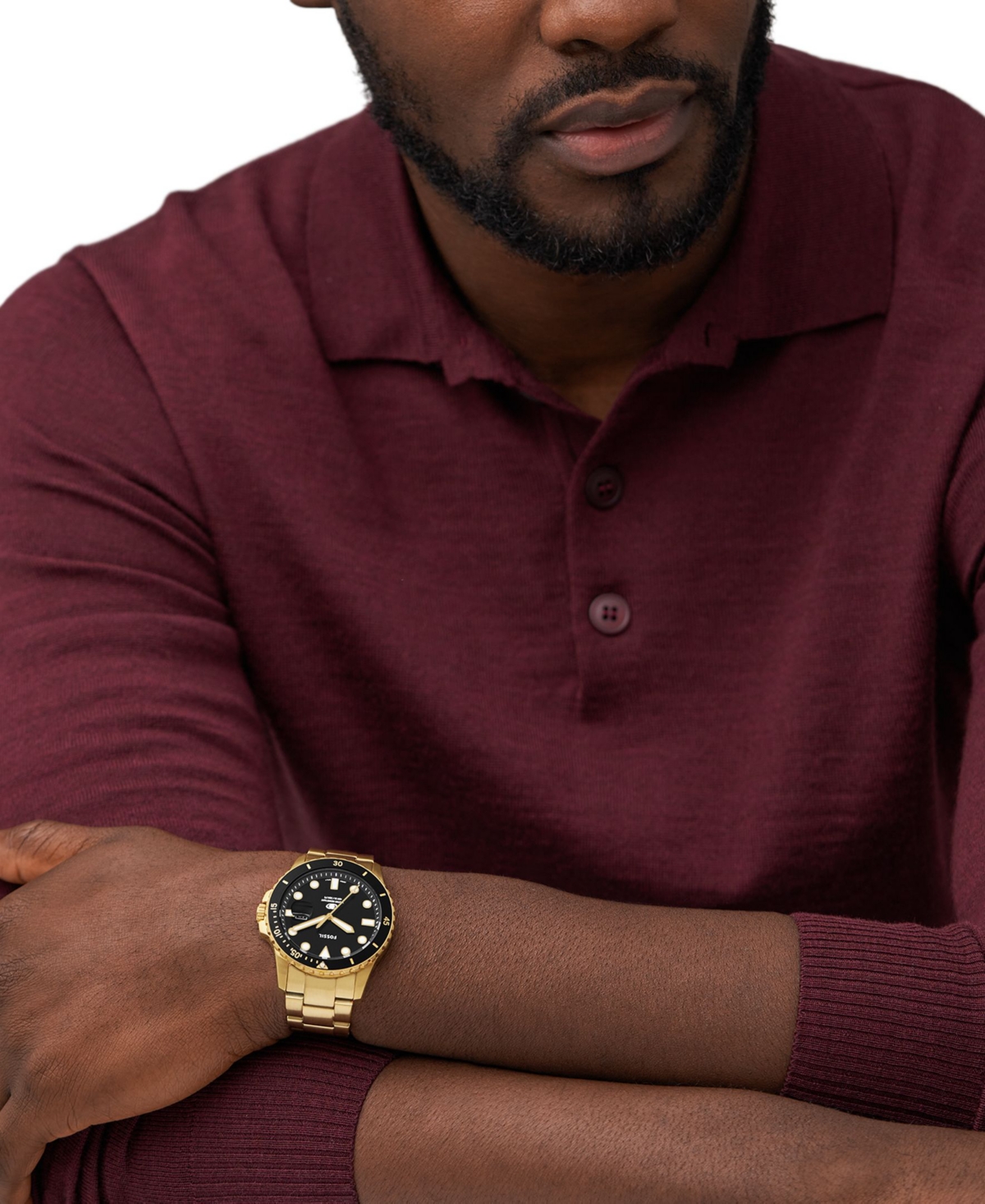 Fossil Men's Blue Dive Three-Hand Date Gold-Tone Stainless Steel Watch 42mm - Gold-Tone