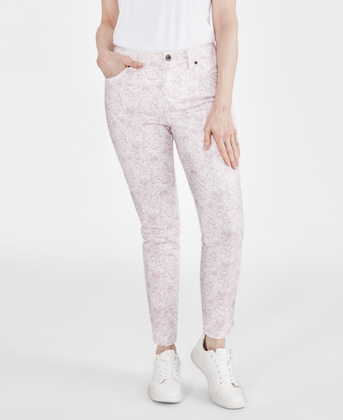 Shop Style & Co Petite Mid Rise Floral Print Skinny Jeans, Created For Macy's In Gigi Floral