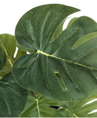 13" Indoor Artificial Monstera Calthea Plants with Decorative Black Pots, Set Of 2