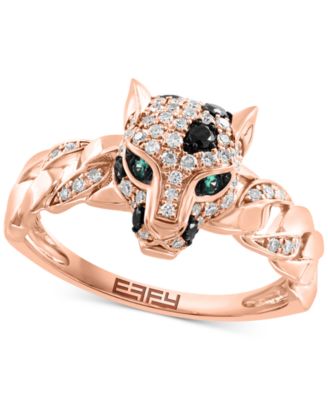 EFFY Collection - Diamond & Emerald Accent Panther Ring (1/3 ct. t.w.) in 14k Rose Gold