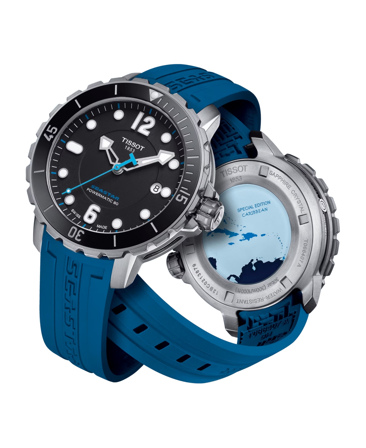 Shop Tissot Men's Swiss Automatic Seastar 1000 Caribbean Special Edition Blue Rubber Strap Watch 42mm In No Color