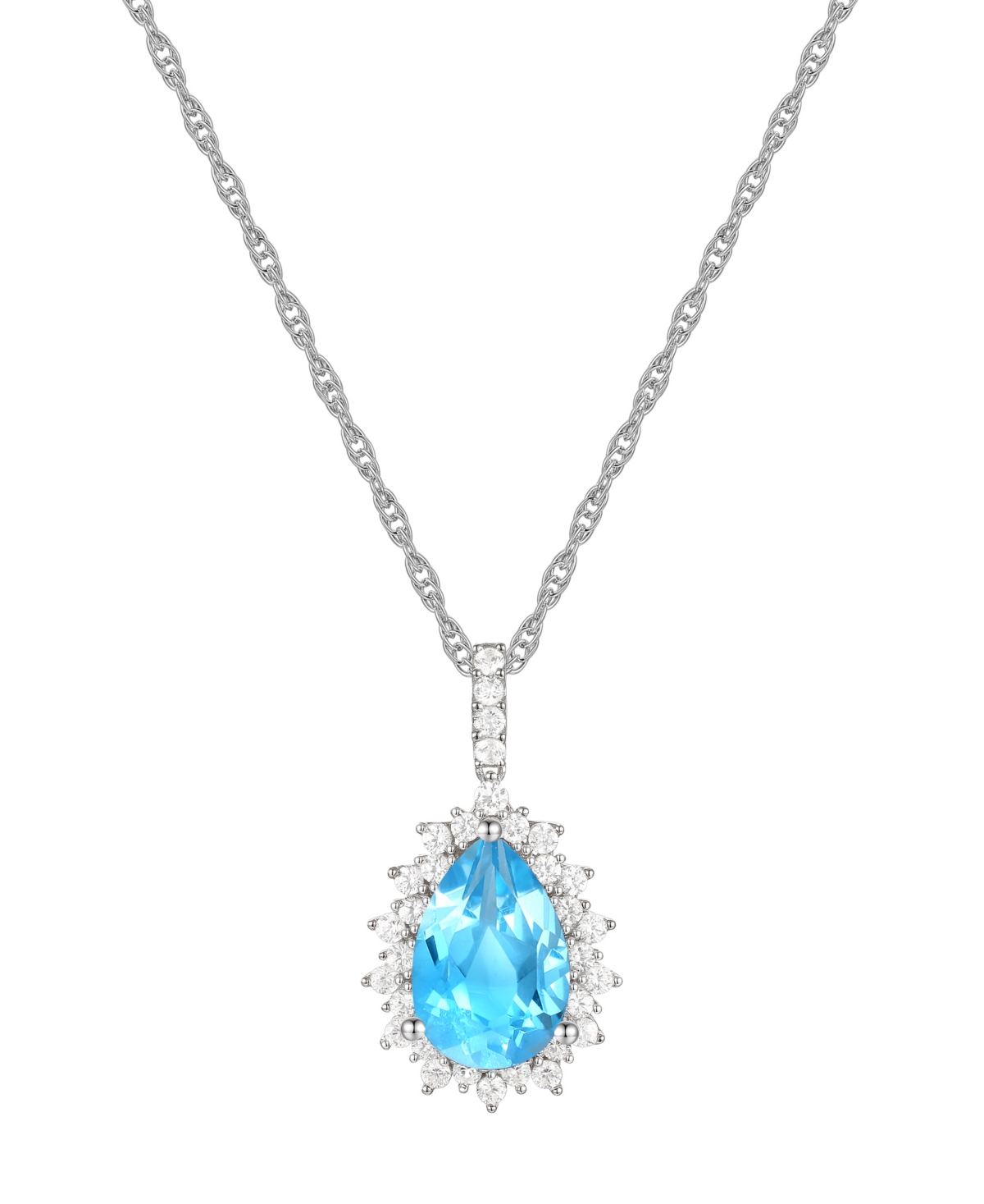Shop Macy's Amethyst (2-1/2 Ct. T.w.) & Lab-grown White Sapphire (1/2 Ct. T.w.) Pear Halo 18" Pendant Necklace I In Blue Topaz