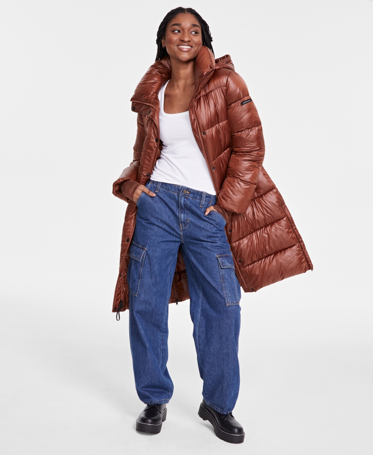 Bcbgmaxazria Women's Hooded Collared Puffer Coat In Shiny Chestnut