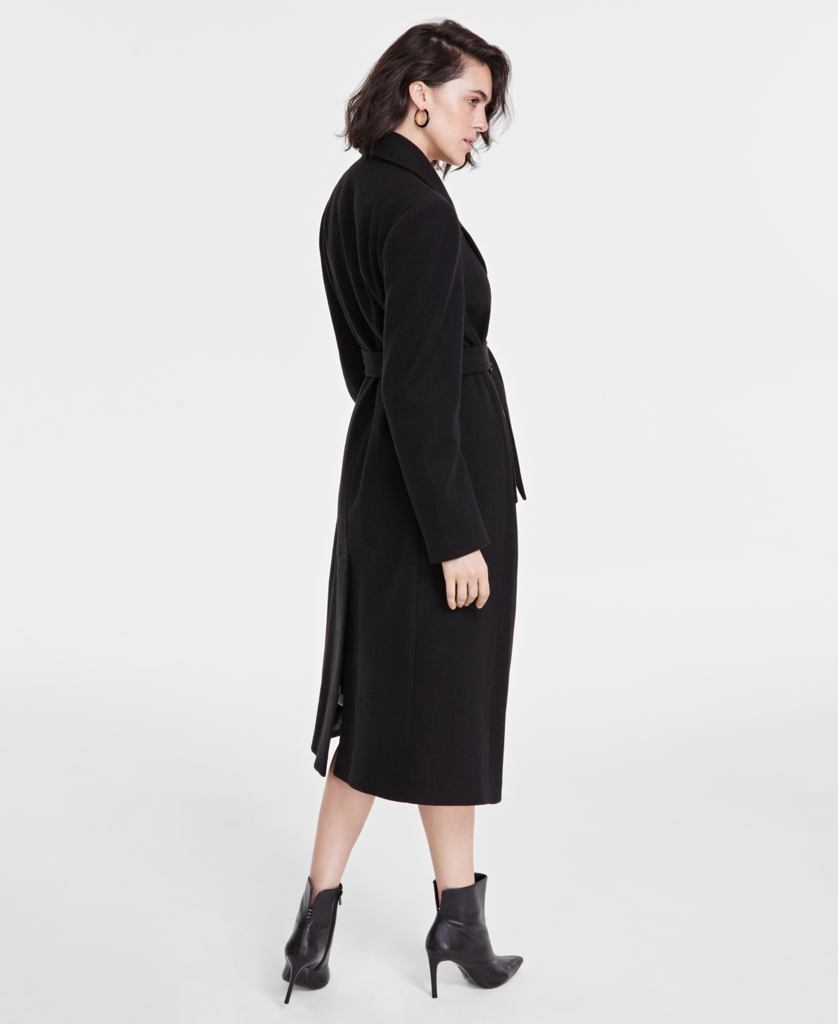 Dkny Petite Notched-Collar Double-Breasted Wrap Coat