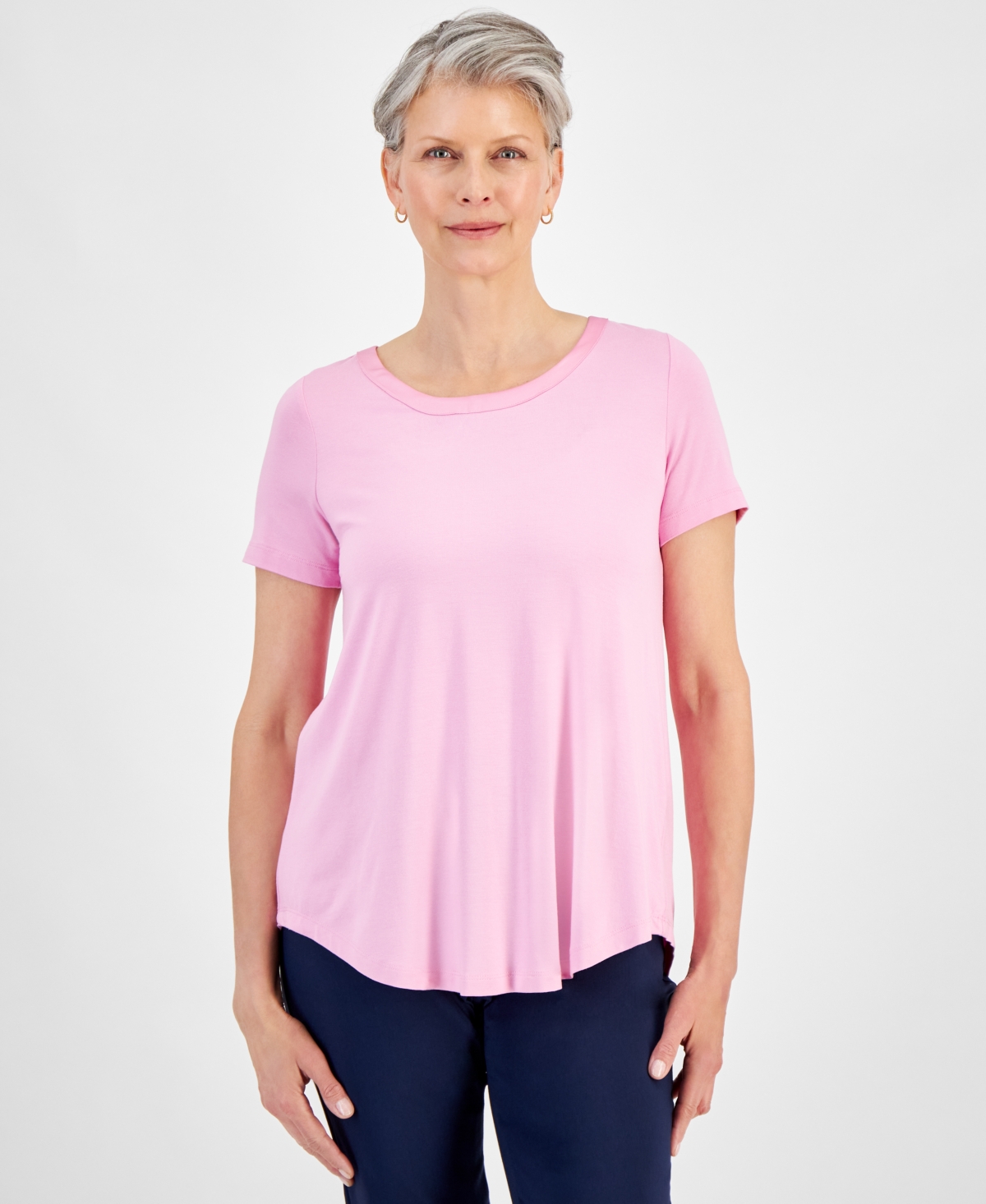 Shop Jm Collection Women's Satin-trim Knit Short-sleeve Top, Created For Macy's In Blossom Berry