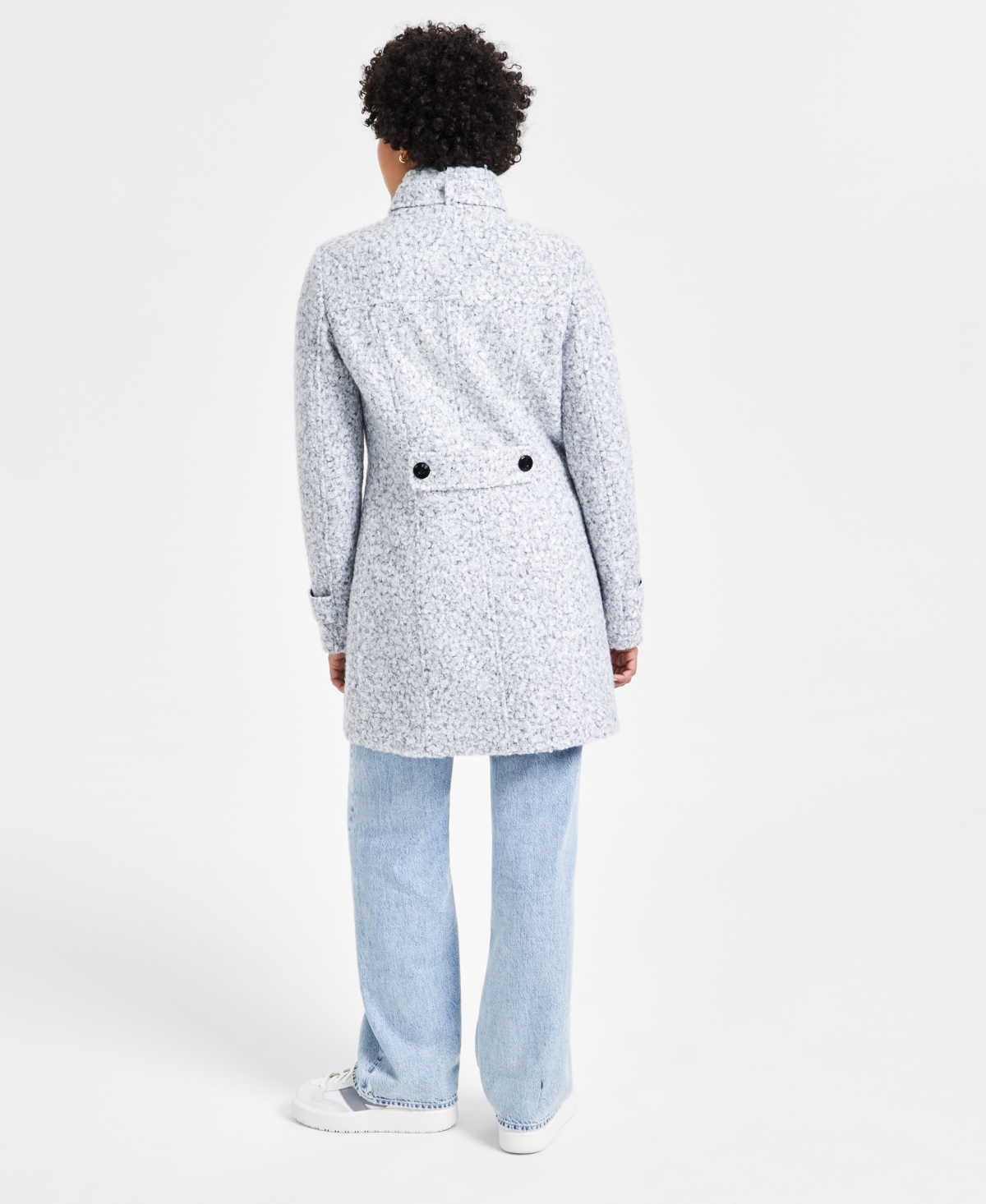 Maralyn & Me Juniors' Single-Breasted Boucle Walker Coat -White
