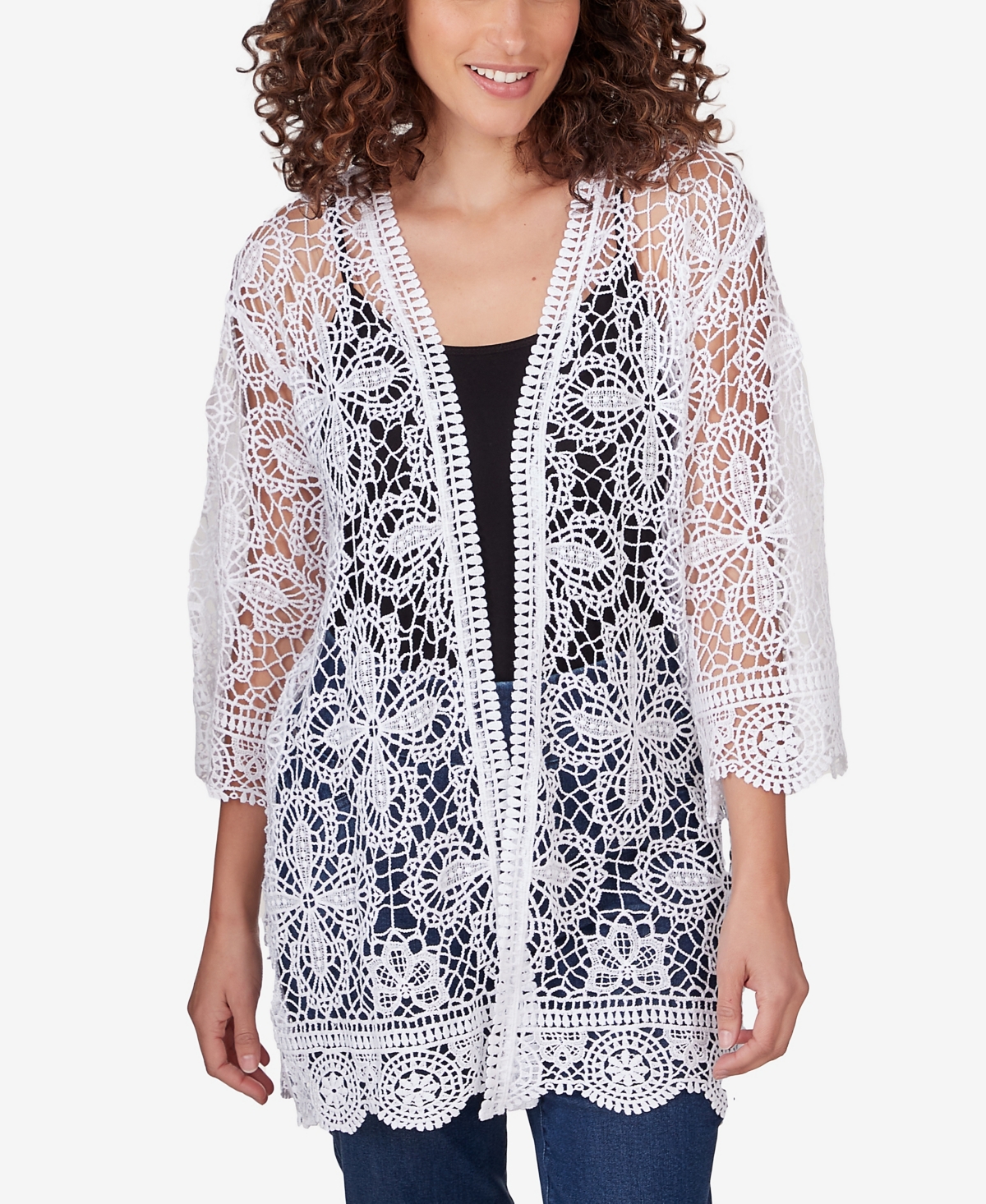 Shop Ruby Rd. Petite Medallion Lace Scalloped Cardigan In White