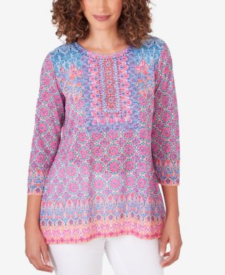 Petite Embroidered Geometric Top