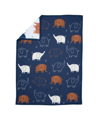 Playful Elephant Blue/White Cotton 3-Piece Baby Crib Bedding Set