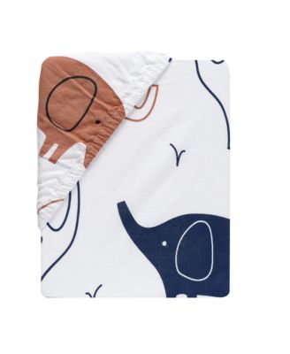 Playful Elephant 100% Cotton White/Blue Baby Fitted Crib Sheet