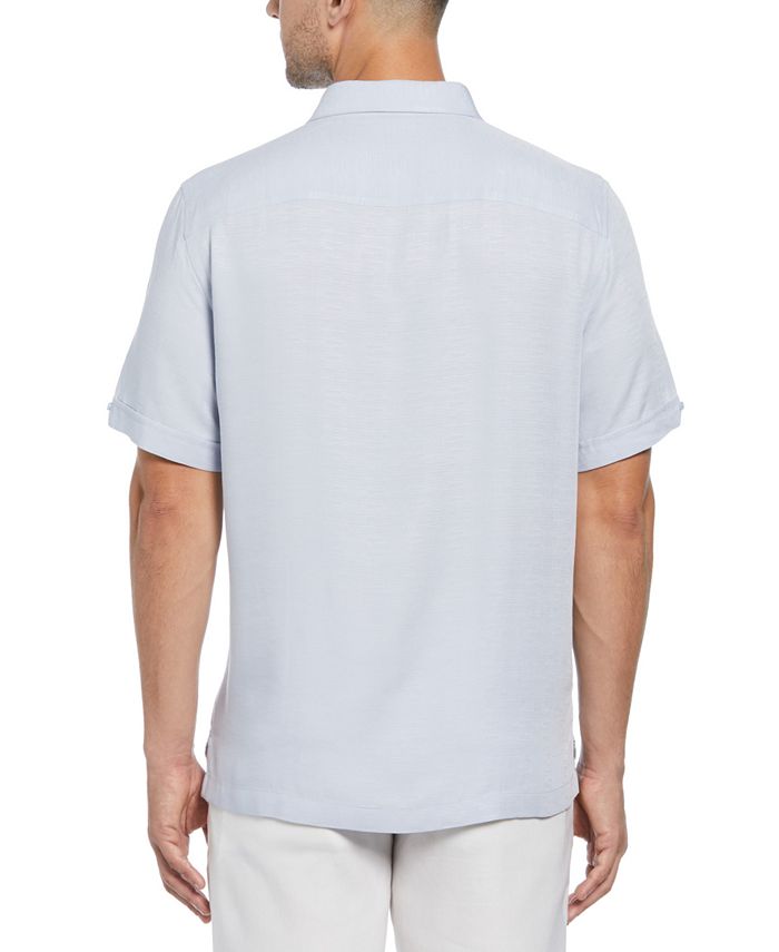 Cubavera Men's Short Sleeve Pintuck Button-Down Shirt - Chambray Look, Moisture-Wicking Polyester, Delphinium Blue, Medium
