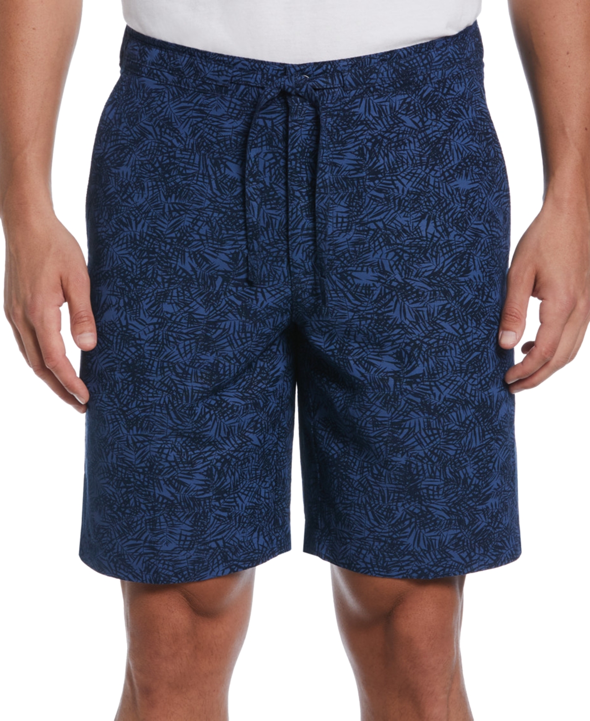 Cubavera Men's Tonal Tropical-print Linen Blend 9" Drawstring Shorts In Dress Blue