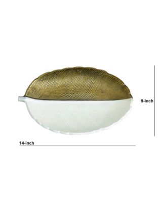 14in. Gold and White Leaf Decorative Accent Tray