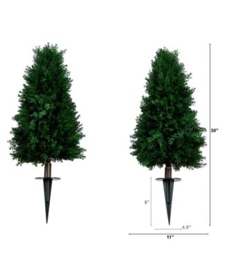 2.5ft. UV Resistant Artificial Cedar Plant with Integrated Ground Stake Indoor/Outdoor - Set of 2