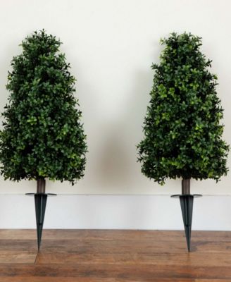 2.5ft. UV Resistant Artificial Boxwood Plant with Integrated Ground Stake Indoor/Outdoor - Set of 2