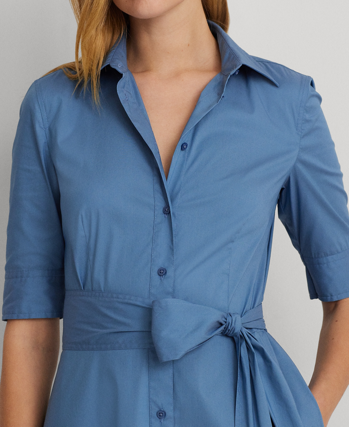 Shop Lauren Ralph Lauren Petite Belted Fit & Flare Shirtdress In Pale Azure