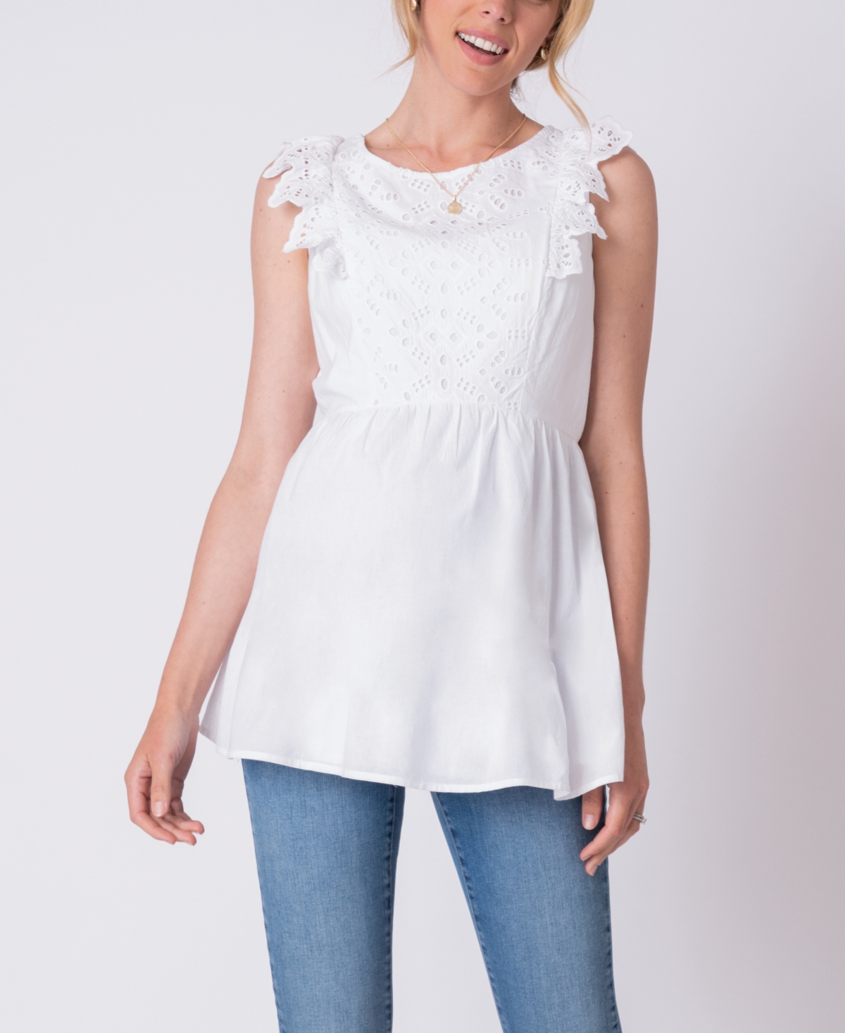 SERAPHINE WOMEN'S BRODERIE ANGLAISE COTTON MATERNITY NURSING TOP 