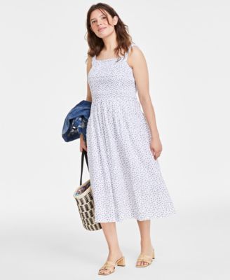 On 34th - Women's Printed Smocked-Bodice Midi Dress